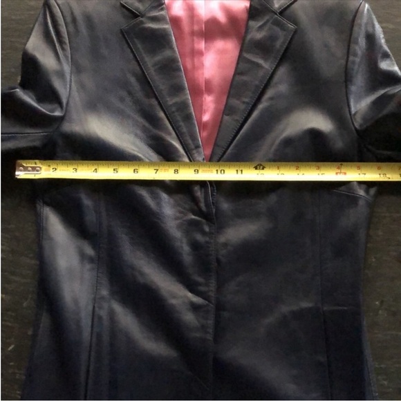 ISOFACE] Sheepskin Leather Navy Blue Tailor collar Single buttondown Long Coat - Picture 10 of 11